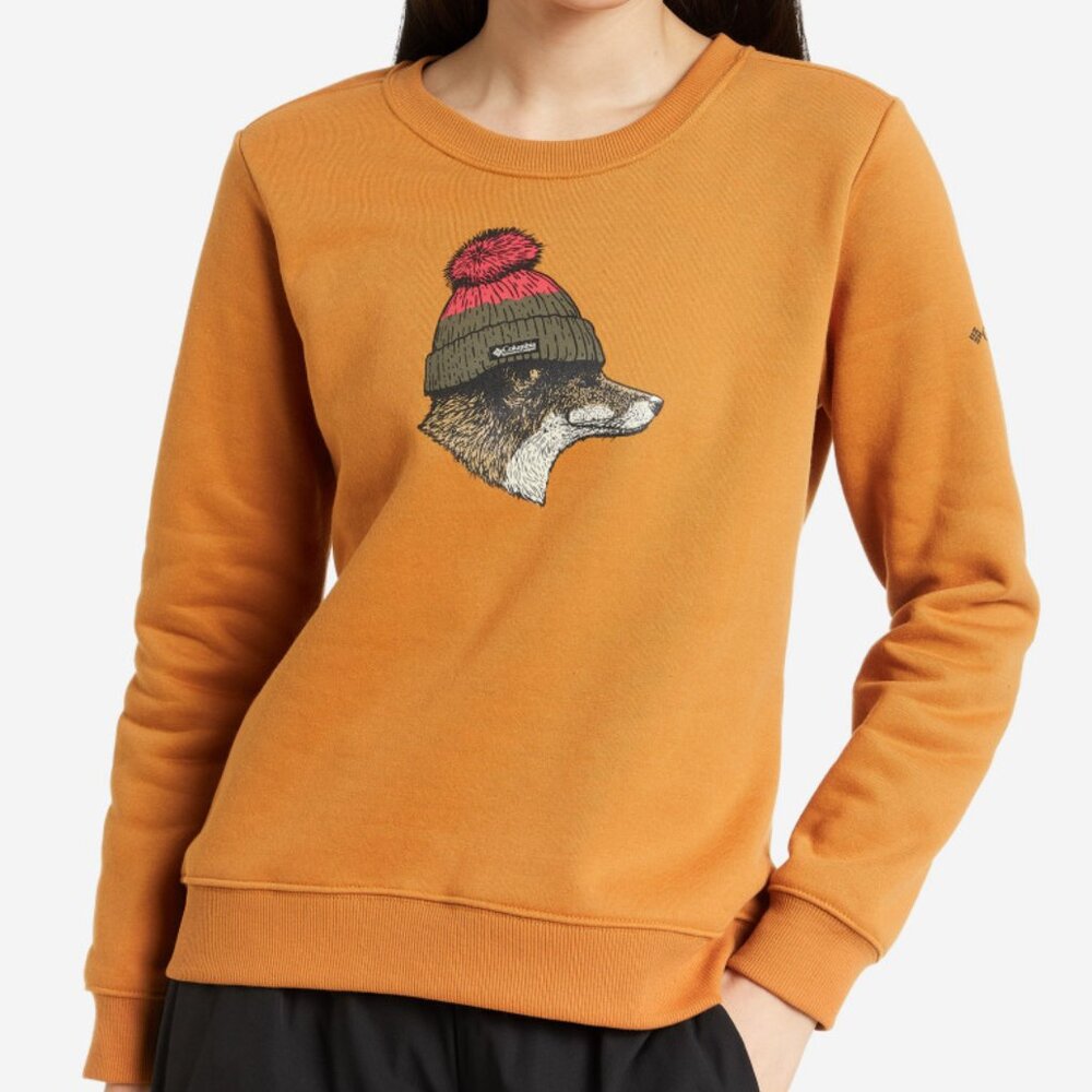 Columbia Hart Mountain  Mustard Yellow Graphic Crew Neck Sweatshirt